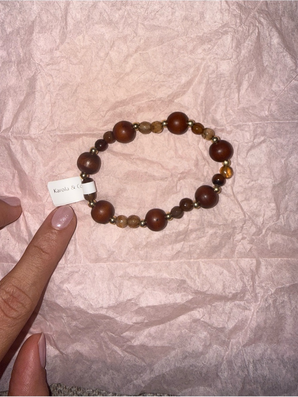 Brown Beaded Bracelet with Gold Accents